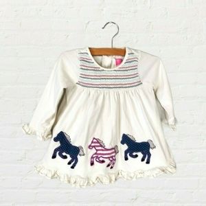 Good Lad long sleeve Off white dress with embroidered horses. 18 months